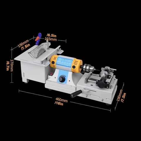 All In One Jewelry Polisher And Bench Grinder For DIY Lapidary Projects with dimensions and power switch shown