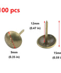 Antique Brass Upholstery Tacks with 3/8 Inch Round Head Dome, High Quality Furniture Nails for Legit Grip and Rock Solid Holds, Straight Shooting Pins for Couch Reupholstering and DIY Crafts Pack of 100, showing sizes 9mm, 12mm, and 15mm.