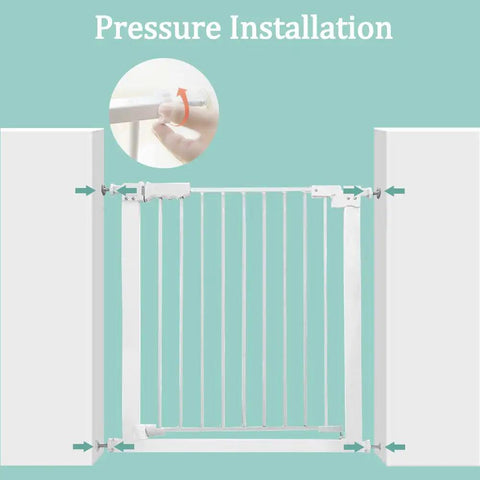 Walk Through Baby Gate For Narrow Doorways With Auto Close Pressure Mounted White Metal Safety Gate For Stairs Doorways Kitchen And Living Room