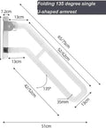 Slick Flip Up U Shaped Stair Handrail Wall Mount Railing For Steps With A Beefy Folding Grab Bar and Rock Solid Armrest dimensions diagram.
