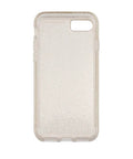 Transparent smartphone case with glitter accents, back view
