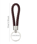 Premium Braided Pu Leather Key Fob With Solid Metal Hardware For Daily Grind Fly Woven Keychain Ring, 11cm, dark brown shade.