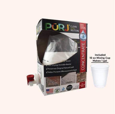 Dry As A Bone Masonry Sealer Concentrate Makes Three Gallons Of Heavy Duty Water Repellent For Concrete Driveways Pavers And Natural Stone. Packaging with mixing cup.
