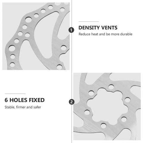 Close-up of Heavy Duty Mountain Bike Disc Brake Kit rotors featuring density vents and 6 hole fixing for stability.