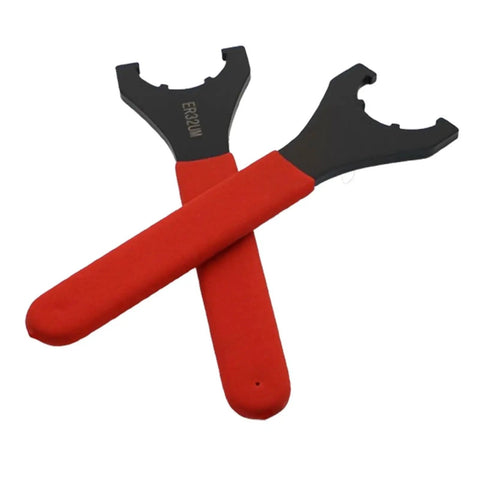 Heavy Duty ER Spanner Wrench For Collet Chuck Holder Spindle Nut Fits ER16 To ER50 Precision Tool Grip, red handle, dual ends.