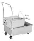 Heavy Duty Commercial Fryer Oil Filter Cart, 550 Watt Stainless Steel Machine with handle and wheels for easy mobility.