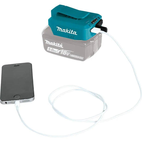 18V LXT Cordless Power Source With Dual USB Ports, 4.2A Total Output, connected to smartphone for charging