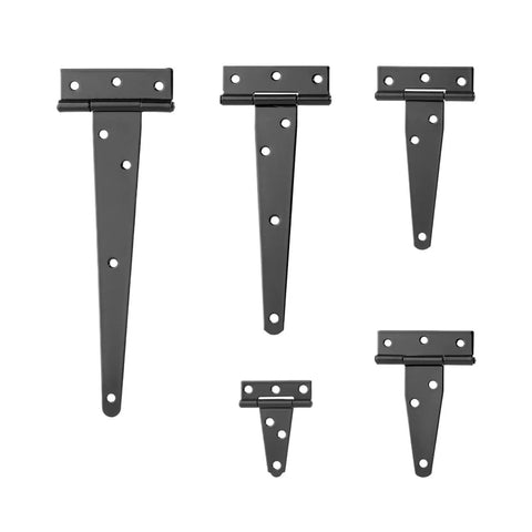 Heavy Duty T Shape Barn Door Hinges Crafted From Sleek Black Iron Deliver Smooth As Butter Sliding Action For Rustic Furniture With Zero Fuss Or Squeaking During Daily Grind Sessions, showing various sizes and angles.