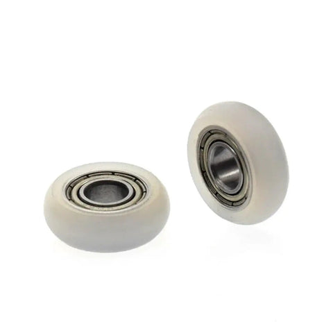 Twenty Pieces Of Snazzy Nylon Plastic Coated 686ZZ Ball Bearings for door slides, featuring white plastic exterior and steel interior.