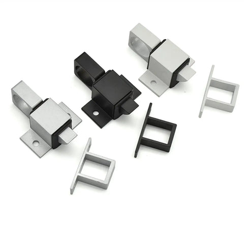 Tough As Nails Aluminum Spring Latch Automatic Door Lock Snap Shut Gate Hardware For Hotels And Offices Silver Finish and Black Latches