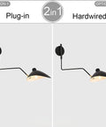 Industrial Black Plug In Swing Arm Wall Sconce With Adjustable Shade And E26 Socket On Off Switch Indoor Reading Light
