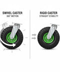 Heavy Duty 10 Inch Inflatable Rubber Caster Wheels featuring two swivel and two rigid units for cart mobility.