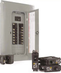 Rock Solid 100 Amp 120 240 Volt Electrical Load Center With 20 Spaces And 40 Circuits Combination Mount Main Breaker Panel Box showing open panel and circuit breakers.