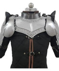 Iron Gorget And Pauldrons Armor Set For Cosplay And LARP, silver finish, on mannequin, fully wearable medieval knight armor, 18 gauge steel