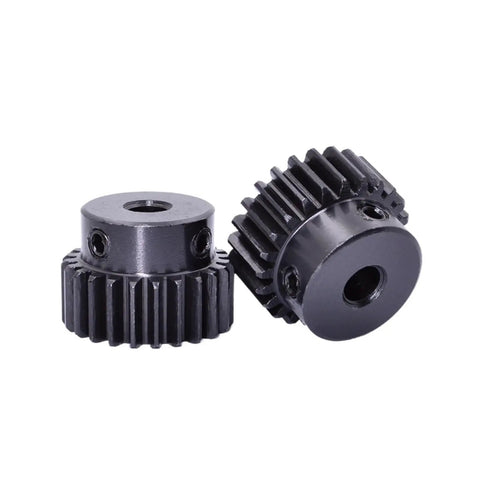 Heavy Duty Gear Pinion and Spur Gear Set in Black Finish Built To Last, 1M Teeth Options, 8mm bore, metallic gears close-up