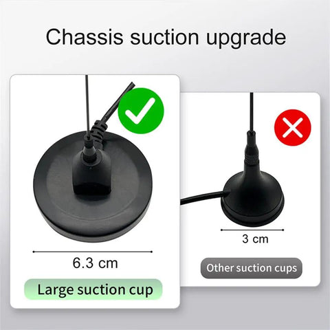UT106 Dual Band Magnetic Base Ham Radio Antenna with SMA Female Connector comparison of large 6.3 cm suction cup vs 3 cm cup