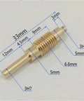 Precision 0.3 Module Worm Gear Reducer With 1 To 80 Ratio And 100 Teeth, showing detailed measurements on a brass component.