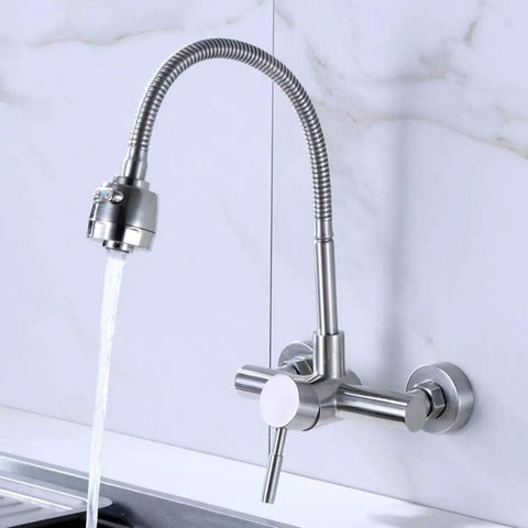 304 Stainless Steel Wall-Mounted Faucet Multifunctional Kitchen Tap Hot & Cold Water with flexible spout installation
