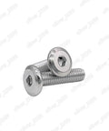 Top Shelf 304 Stainless Steel Furniture Connector Bolts Hex Flat Head Allen Screws 5/16 Inch Thread 2 1/2 Inch Length 200 Pack For No Sweat Cabinet Shop Build close-up of hex flat head screws.
