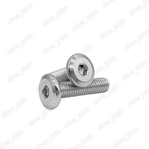 Top Shelf 304 Stainless Steel Furniture Connector Bolts Hex Flat Head Allen Screws 5/16 Inch Thread 2 1/2 Inch Length 200 Pack For No Sweat Cabinet Shop Build close-up of hex flat head screws.