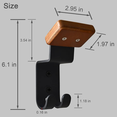 Dimensions of Heavy Duty Helmet Wall Mount Rack With Dual Key Hooks for Motorcycle Gear and Sports Helmets