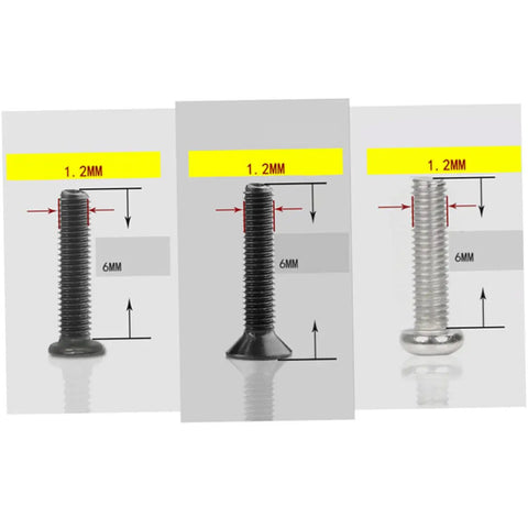 Three types of screws from Tiny Yet Mighty Miniature Screw Set With Eighteen Different Specs Round Head And Countersunk Machine Screws In Clear Storage Case