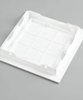 Straight Up Solid Drywall Access Panel 6X6 Inch Abs Plastic Wall Hole Cover With Flip Access Door, shown flat on grey background.