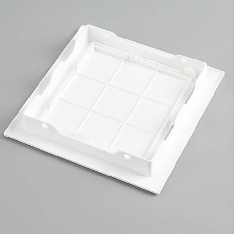 Straight Up Solid Drywall Access Panel 6X6 Inch Abs Plastic Wall Hole Cover With Flip Access Door, shown flat on grey background.