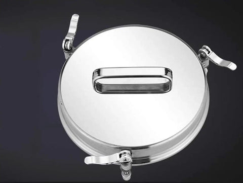 Top view of Electric Grain Grinder 4500G Beast Power Heavy Duty Pulverizer lid, stainless steel, home kitchen use.