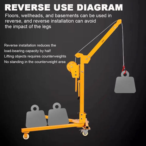 Reverse use diagram of Rock Strong Welded Alloy Engine Hoist And Rolling Workshop Crane Built For No Drama Auto Transfers And Flexible Indoor Garage Lifting Operations Up To 1100 Pounds.