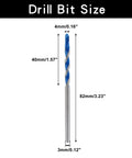 Masonry drill bit, blue-coated 4mm diameter with 3mm shank; 82mm total length.