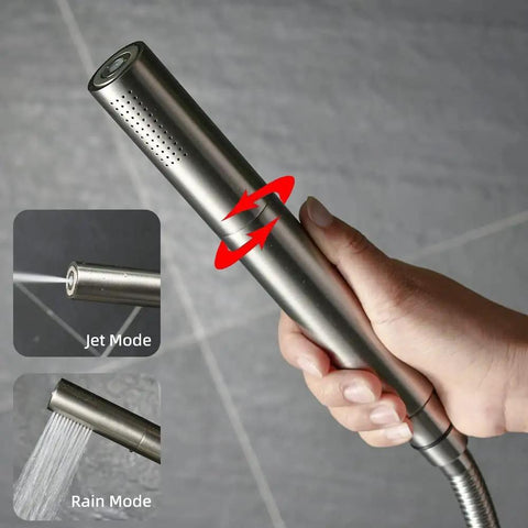 Brushed Nickel Dual Modes Brass Shower Wand High Pressure 7 Inch Handheld Shower Head Sprayer With 59 Inch Hose In Use