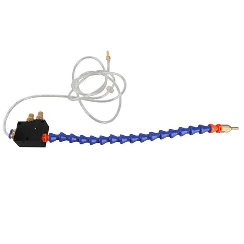 Heavy Duty Mist Nozzle For Cnc Lathes And Engraving Machines with flexible blue tubing and connectors for steady coolant spray.