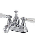 4 Inch Centerset Bathroom Faucet in Slick Polished Chrome with Drip Free Ceramic Cartridge, Crystal Lever Handle, Brass Construction
