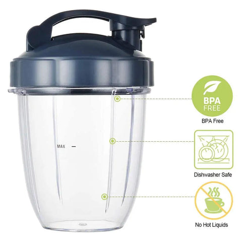 Replacement Eighteen Oz Cups Kit For NutriBullet Blenders with dishwasher-safe BPA-free cup and flip-top lid shown.