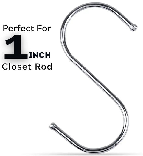 Heavy Duty Stainless Steel S Hooks For Hanging Plants, Utensils, Pots And Clothes, 30 Pack, shown on white background