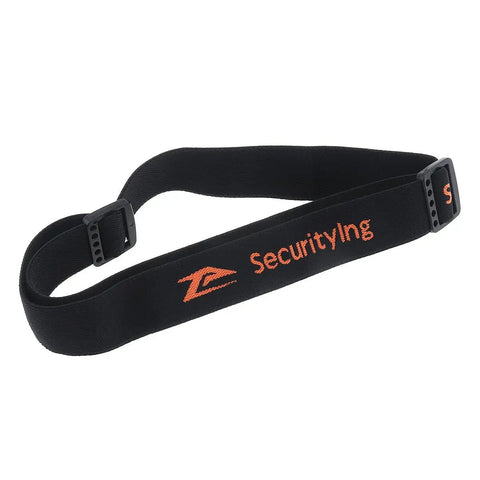 Elastic Headlamp Strap With Bracket For 22mm To 26mm Headlights 360 Degree Adjustable Headband Easy Install Travel Light Nylon Band Anti UV Sweat Absorbent Comfort For Night Hiking And Outdoor Use showing black strap with orange logo