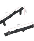 8 Pack Black Twig Branch Cabinet Knobs and Rustic Drawer Pulls Set with Alloy Leaf Design detailed view and measurements shown.