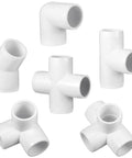 42-Piece Half Inch PVC Pipe Fittings Elbow Set including 3-way, 4-way, 90-degree, and 45-degree angles for DIY projects.
