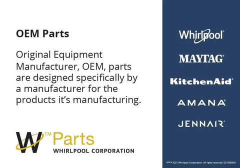 OEM Parts description with Whirlpool, Maytag, KitchenAid, Amana, and JennAir logos for Whirlpool Corporation.