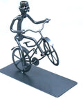 Handmade Bike Themed Desk Statue For Men Nut And Bolt Biking Figurine Metal Welding Sculpture on rectangular base