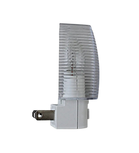 Side view of Set Of 2 Night Lights With On Off Switch UL Certified White Base Clear Top Wall Hugger Design Great For Bathroom Bedroom Hallway Traditional Style Ideal For Everyday Use