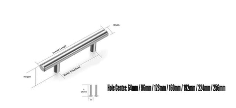 1 To 10 Piece Set Of Kitchen Cabinet Handles Stainless Steel Bar Pulls Drawer Hardware 96mm Long Sleek Dope Modern Look For Cabinets And Furniture Easy Install, 96mm hole center diagram