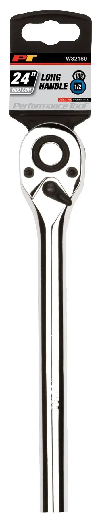 Workhorse 1/2 Inch Drive Long Handle Ratchet With Chrome Vanadium Steel Build And Nickel Chrome Finish 108 Gear Teeth For Ultra Smooth Swings Durable One Pack For DIYers And Pros