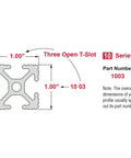 One Inch By One Inch By Twelve Inch Aluminum Extrusion Profile For Linear Motion, 6063 T6, Clear Anodized Finish, 10 Series 8020 Compatible, Three Open T Slots, DIY Friendly for CNC, 3D Printer Rails, Robotics, And Modular Frames. 1x1 profile cross-section diagram