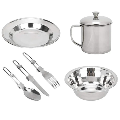 Portable Stainless Steel Outdoor Tableware Set For Camping Picnics And Hiking Single Person Cookware Mess Kit with utensils and cup
