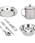 Dope Portable One Person Stainless Steel Camping Cookware Kit Mess Set With Mesh Storage Bag Rustproof And Scratch Resistant For Picnic Hiking Beach BBQ