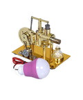 Premium Gold Stirling Engine Generator With Real Moving Pistons And Soft Led Accents in a polished design with LED lamp.