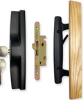 Sliding Patio Door Handle Set With Mortise Lock And Key Cylinder For Wood Doors, White Finish With Face Plate
