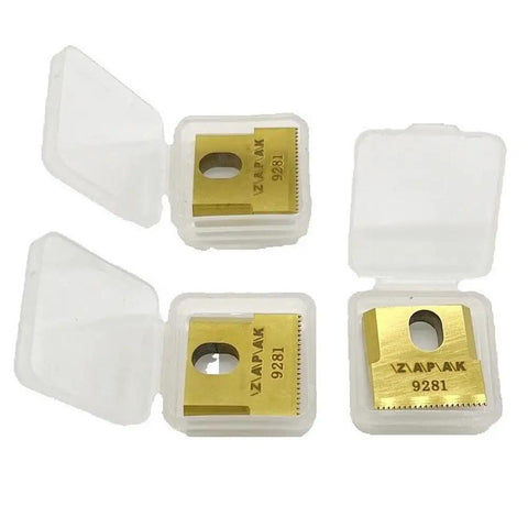 Replacement 9281 Cutter Knife Cutting Blade For ZP92 ZP93A ZP93B ZP97 ZP97A Battery Powered Plastic Strapping Tools Built Tough With Precision Fit And Long Lasting Durability, gold blade in plastic case